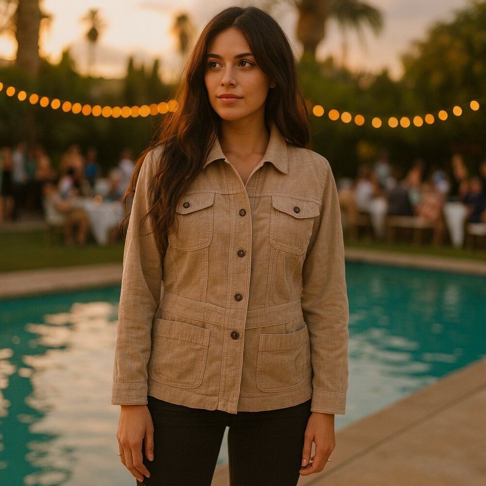 Sag Harbor Tan Corduroy Button Jacket size 14